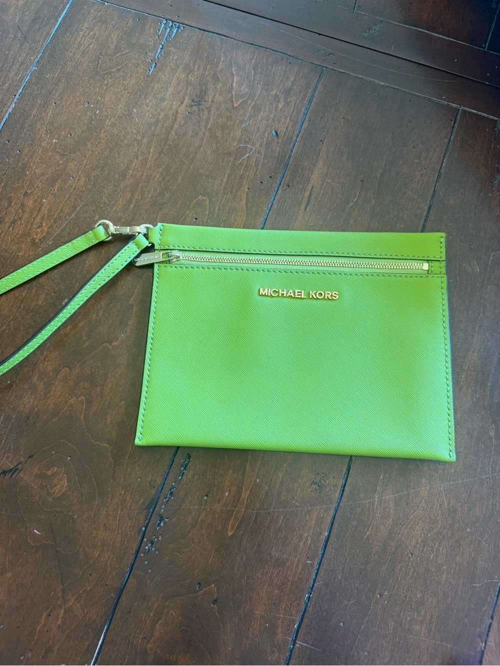 Michael Kors Neon Green Wristlet Clutch with Gold Hardware